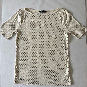 Lauren by Ralph Lauren Cream white black Polka Dot Top short sleeve M t-shirt